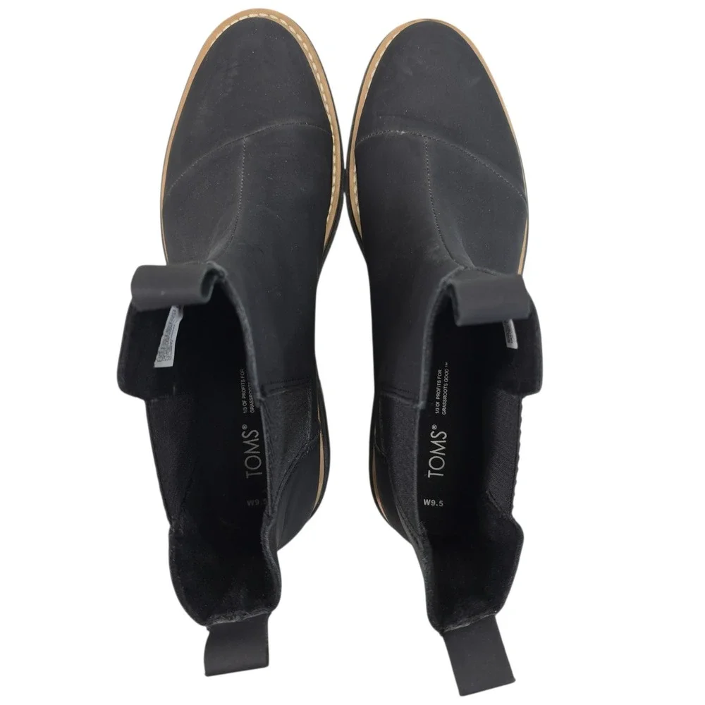 Toms Matte Black Skyar Chelsea Lug Sole Ankle Boots Women 9.5 10018632‎ Cap Toe